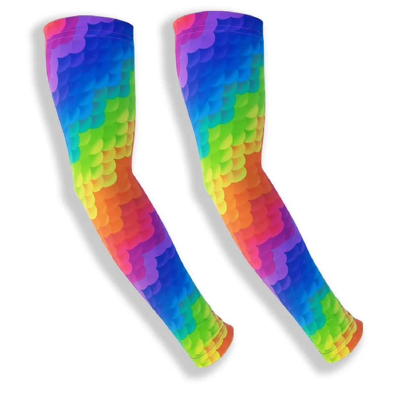 sleeve with pleats-Rainbow Cloud Pattern Full Arm Sleeves to Cover Bruises