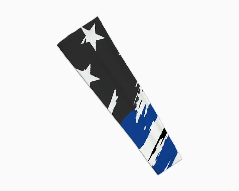 long sleeve hoodie-Scratched Blue Line Flag Arm Sleeve