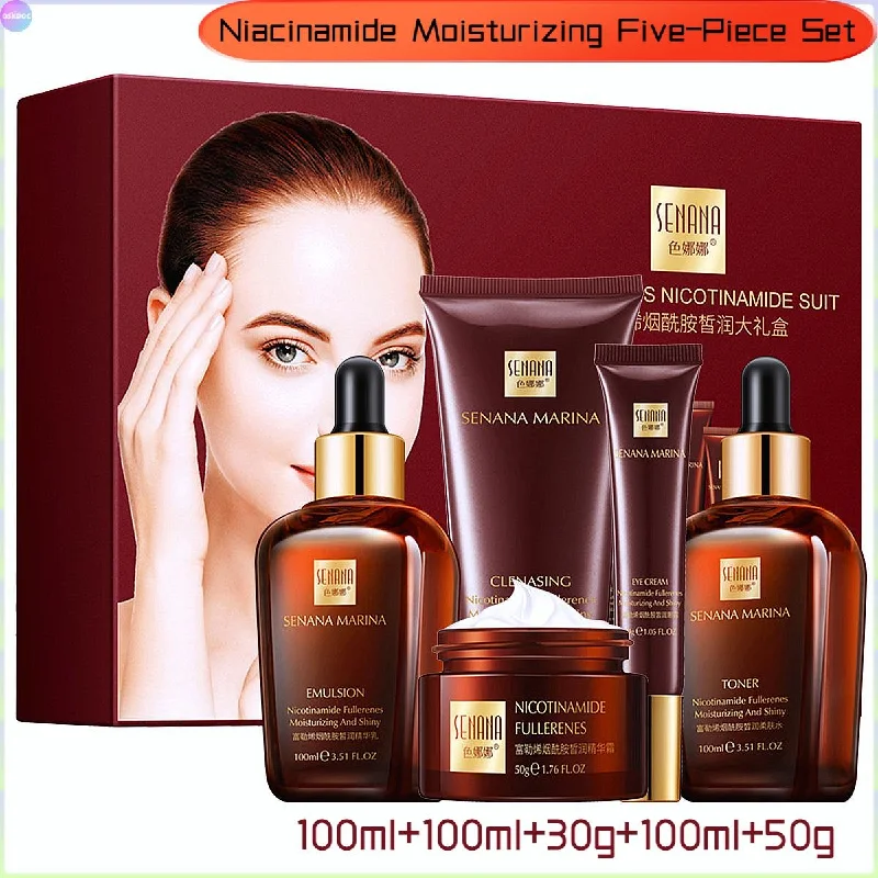 5Pcs/set Fullerene Nicotinamide Skin Care Set Moisturizing Hydrating Face Cream Shrink Pore Control Oil Facial Skin Care