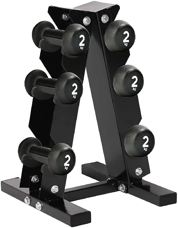 Multi-station home gym for affordable training-A-Frame Dumbbell Rack Stand Compact 3 Tier Free Weight Steel Dumbbell Storage Bracket for Home Gym (Black)