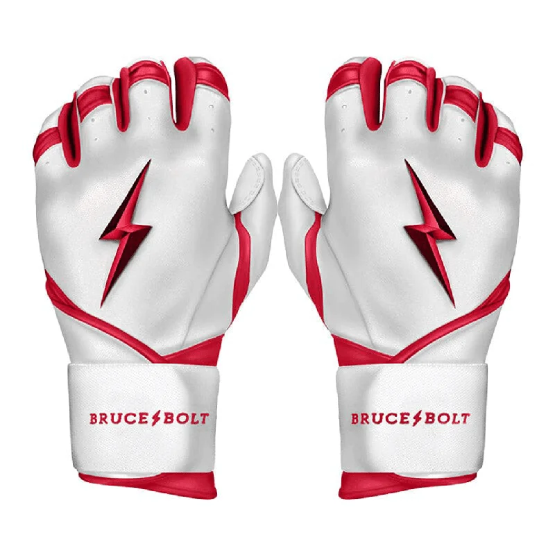 Bruce Bolt Premium Pro Chrome Series Long Cuff Batting Gloves: Red