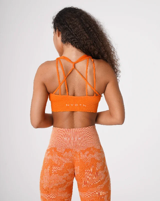 Sportswear/Tops tropical wear-Burnt Orange Galaxy Ribbed Seamless Bra