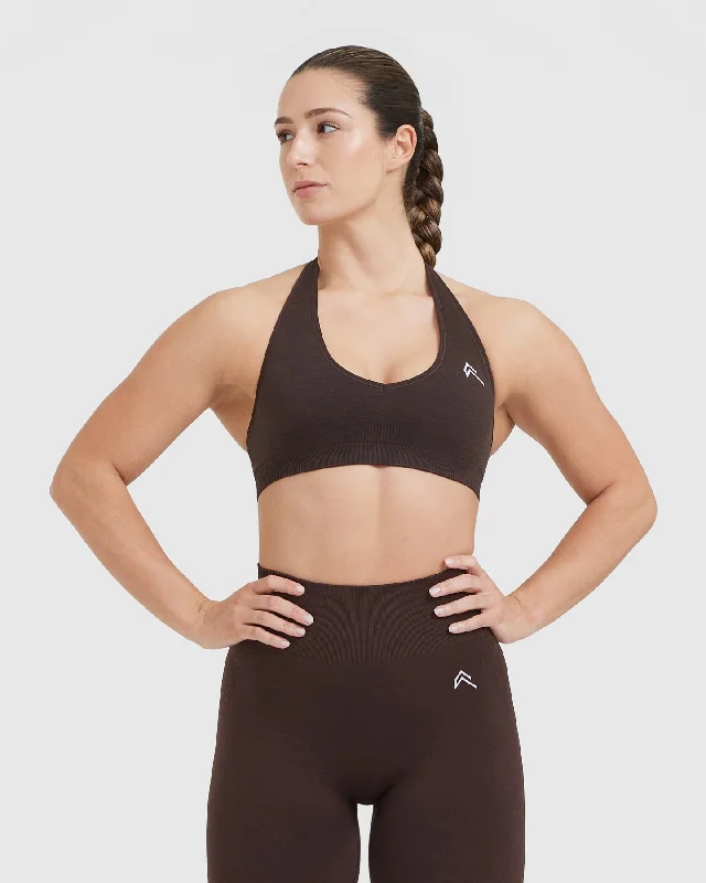 Sportswear/Tops meditation wear-Classic Seamless 2.0 Halter Neck Bralette | 70% Cocoa Marl