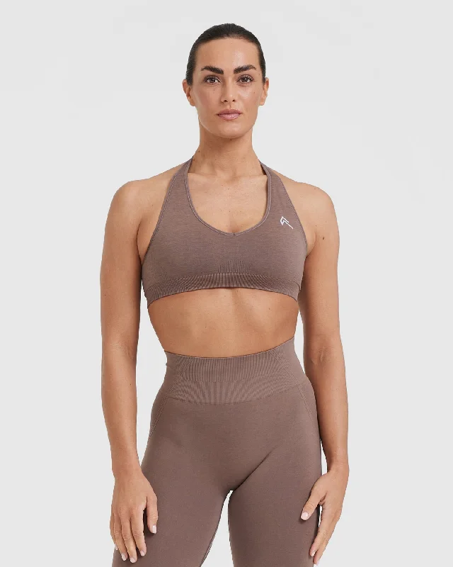 Sportswear/Tops rest day-Classic Seamless 2.0 Halter Neck Bralette | Cool Brown Marl