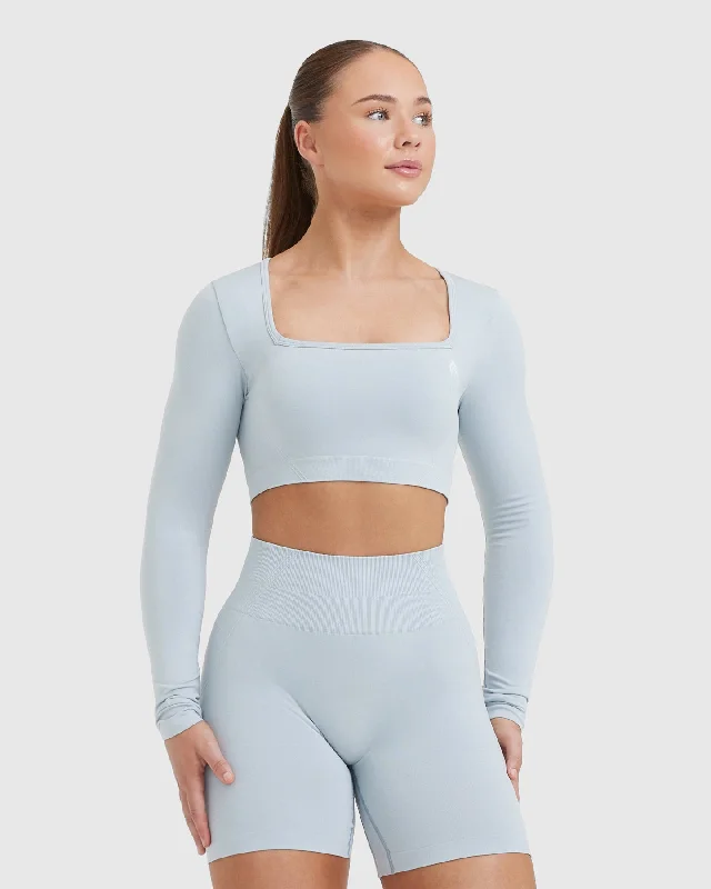 Sportswear/Tops high altitude-Effortless Square Neck Crop Long Sleeve Top | Ice Blue