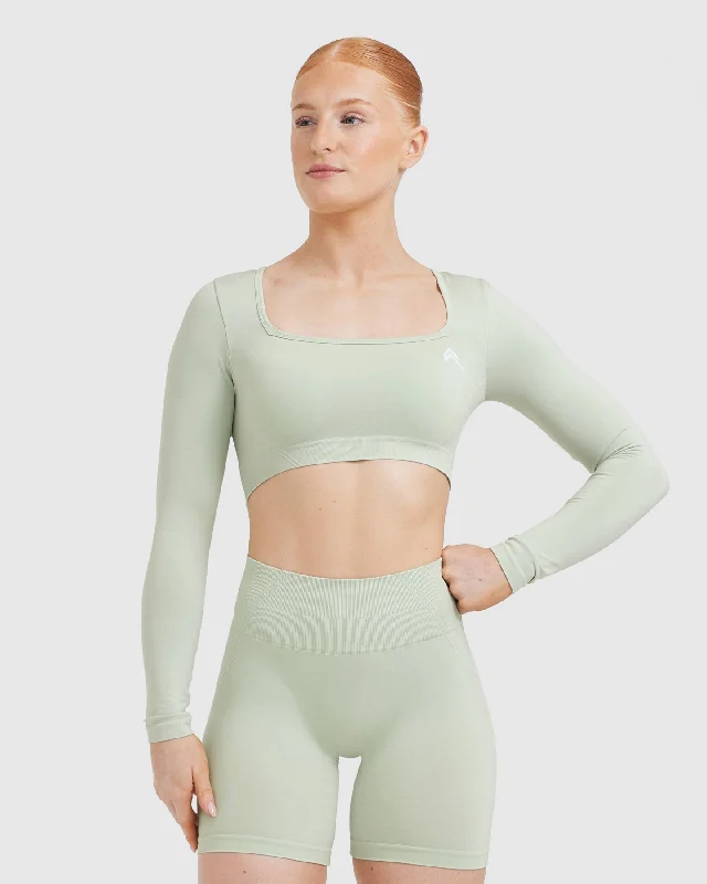 Sportswear/Tops flat terrain-Effortless Square Neck Crop Long Sleeve Top | Tea Green