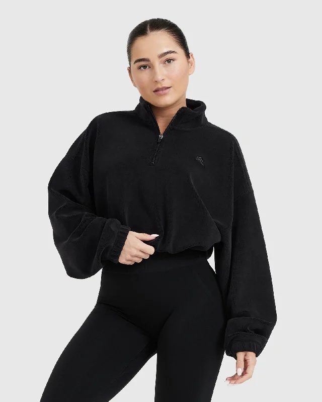 Sportswear/Tops weight options-Fleece Oversized Crop 1/2 Zip Sweatshirt | Black