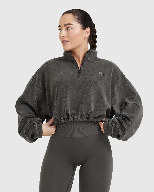 Sportswear/Tops pack light-Fleece Oversized Crop 1/2 Zip Sweatshirt | Deep Taupe