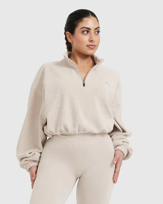 Sportswear/Tops ultra-light-Fleece Oversized Crop 1/2 Zip Sweatshirt | Sand