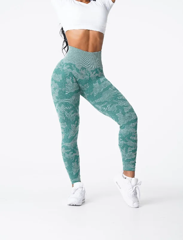 Sportswear/Tops curated picks-Forest Green Camo Seamless Leggings