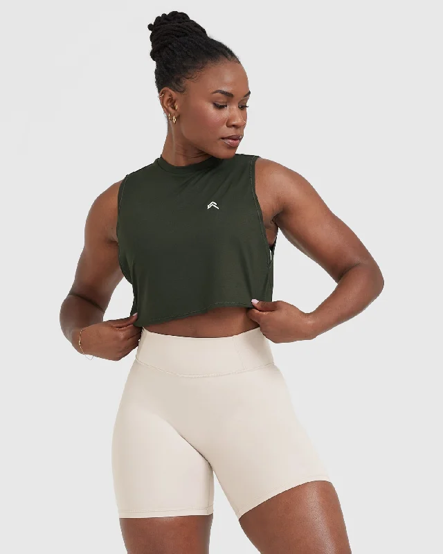 Sportswear/Tops affordable options-Go To Muscle Crop Vest | Khaki Green