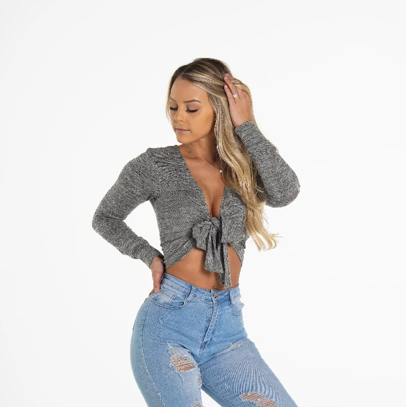 Sportswear/Tops on sale-Heather Grey Wrap Top