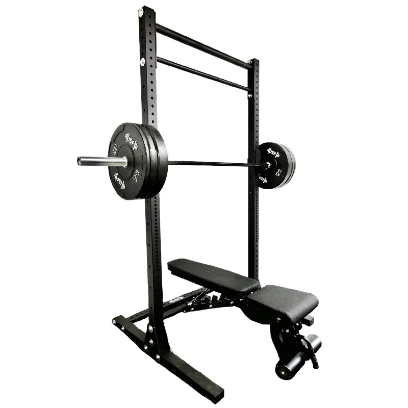 Multi-station home gym for resistance workouts-ISF Home Gym Package: 92" Rack, Barbell, Plates, Bench