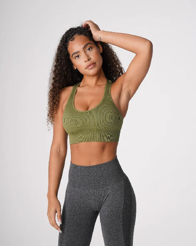 Sportswear/Tops snowy trails-Khaki Green Galaxy Ribbed Seamless Bra