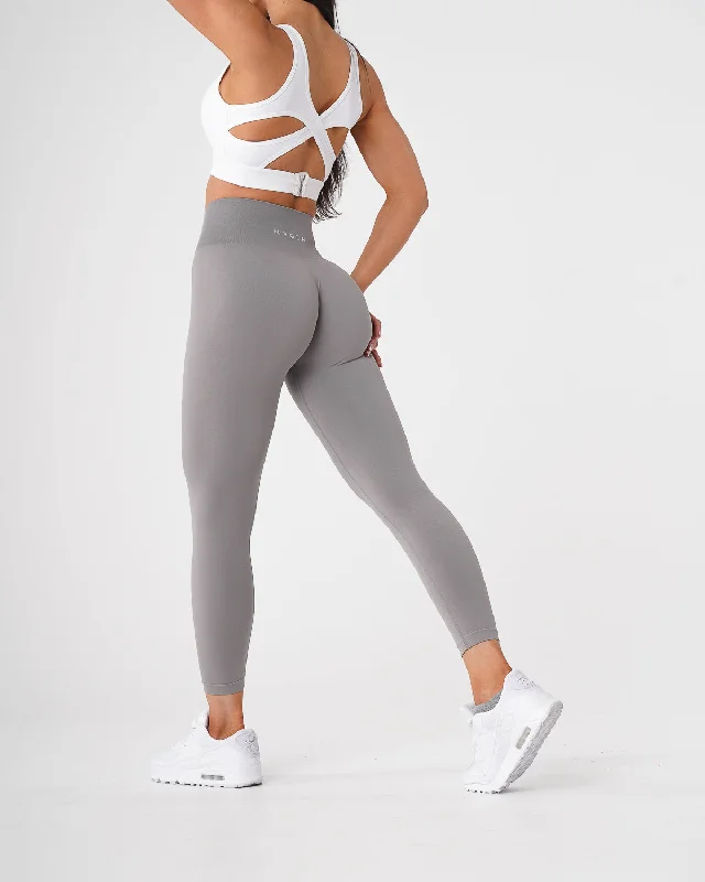 Sportswear/Tops sustainable fashion-Light Grey Solid Seamless Leggings