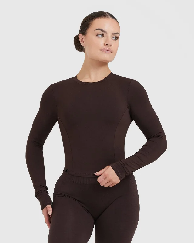 Sportswear/Tops shape retention-Mellow Soft Mid Long Sleeve Top | 70% Cocoa