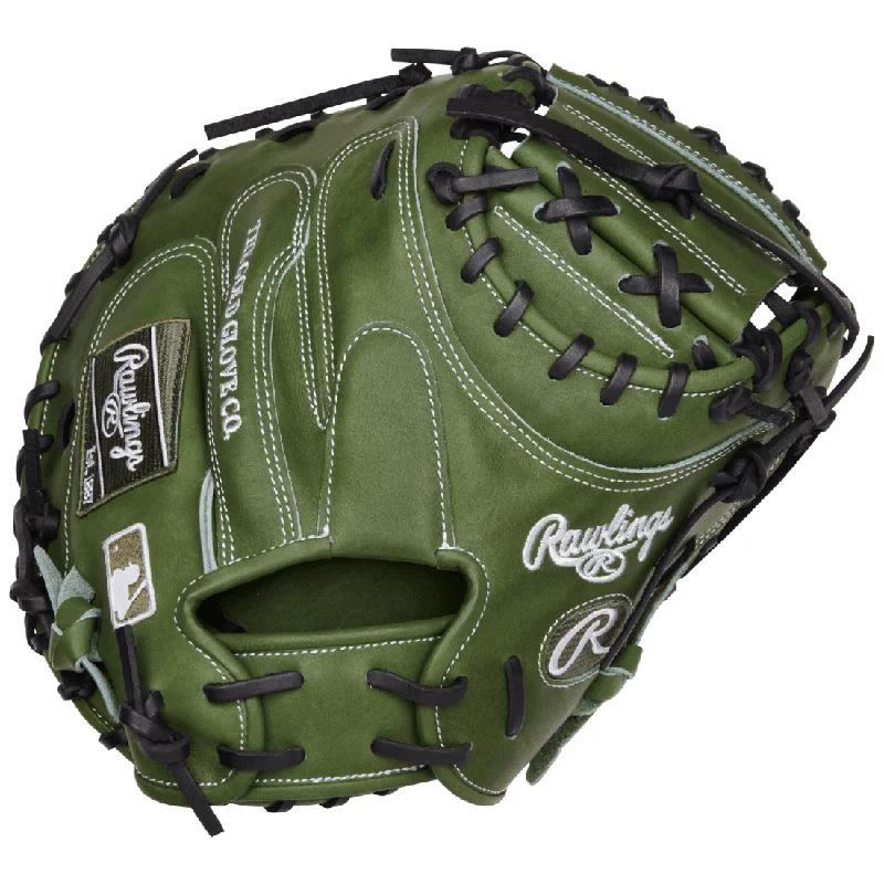 Fielding Gloves for pitchers-Rawlings Heart of the Hide 34" Military Green Catchers Mitt: RPROCM41MG