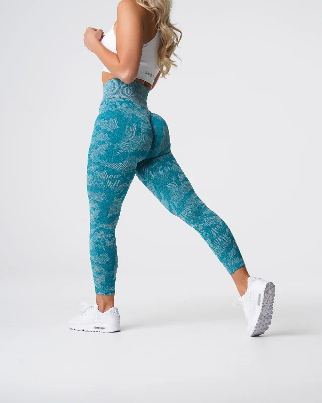 Sportswear/Tops steep climbs-Teal Camo Seamless Leggings