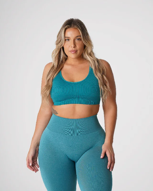 Sportswear/Tops polar fitness-Teal Galaxy Ribbed Seamless Bra