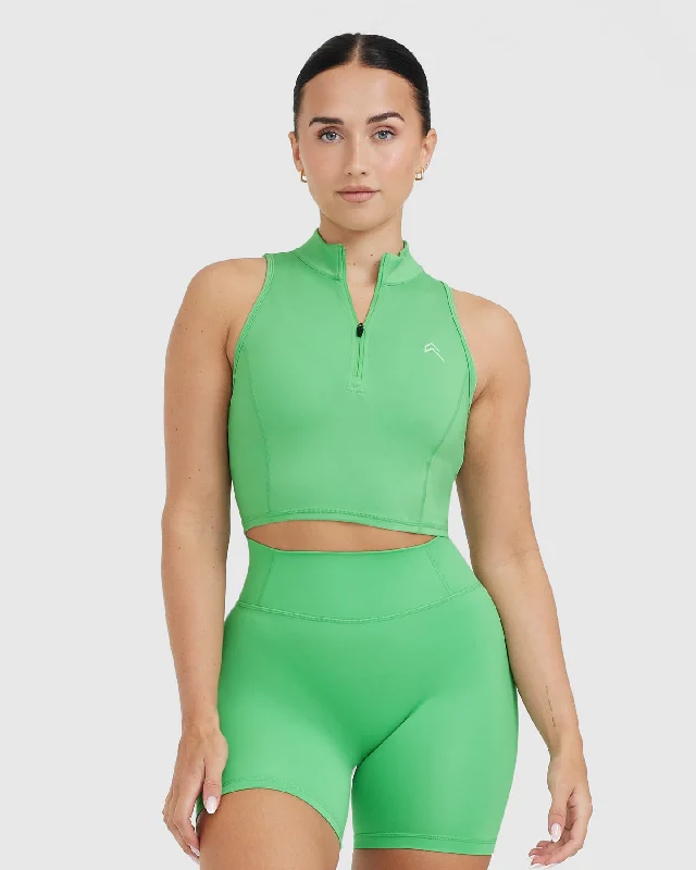 Sportswear/Tops moisture-wicking-Timeless Half Zip Crop Tank | Jade