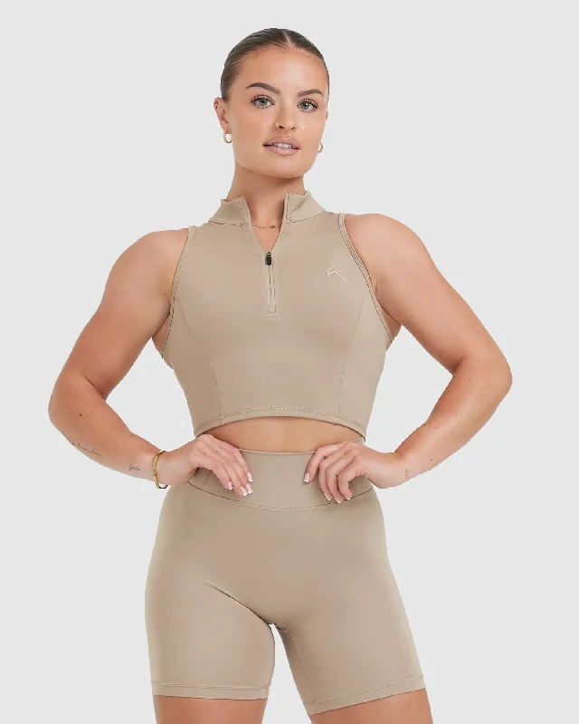 Sportswear/Tops workout gear-Timeless Half Zip Crop Tank | Sandstone