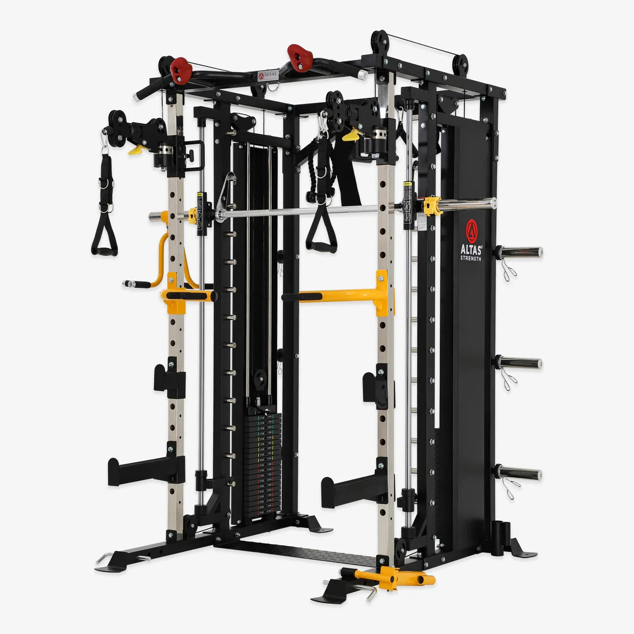 Multi-station home gym for starter fitness-Altas Strength Smith Machine Smith Machine Pin-loaded Weights Stack Strength Trainer Home Gym with Pulley System AL-3087B