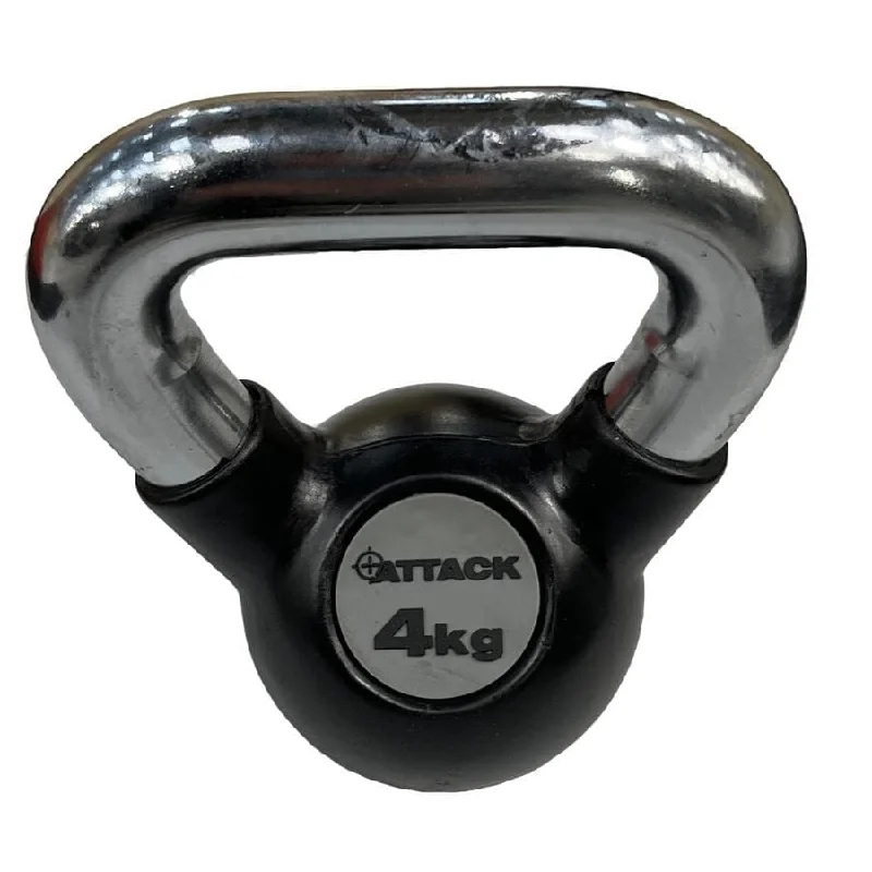 Kettlebell strong iron weight-Attack Fitness Chrome Handle Rubber Kettlebell Set (4kg to 24kg)