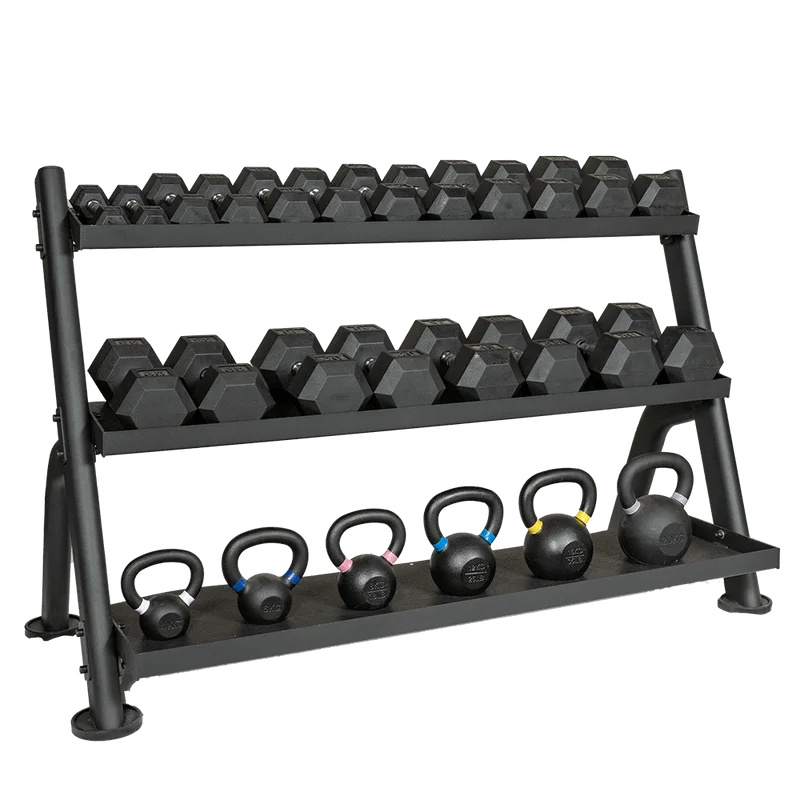 Kettlebell with rust-resistant coating-SMW Strength 3 Tier Adjustable Tray Dumbbell/Kettlebell Rack