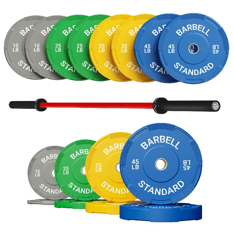 Barbell for workout plans-7FT Barbell & 460LBS Bumper/Iron Set