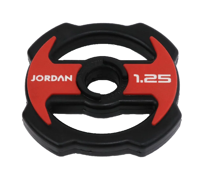 Barbell for fitness routines-SAVE 50%! JORDAN Ignite V2 Urethane Studio Barbell Plates (Red/Black)