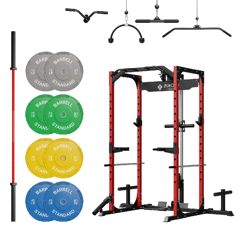 Barbell for shoulder strength-MIKOLO F4 Rack with Barbell and Weights Set