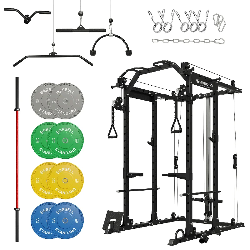 Barbell for muscle gains-MIKOLO K6 Rack with Barbell and Weights Set