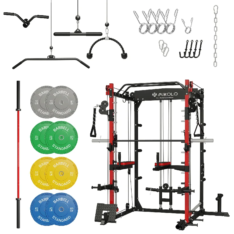 Barbell for Olympic strength-MIKOLO M3 Smith with Barbell and Weights Set