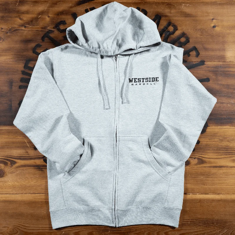 Barbell for muscle endurance-Westside Barbell Left Chest Logo Mens Full Zip Hooded Sweatshirt - Heather Grey