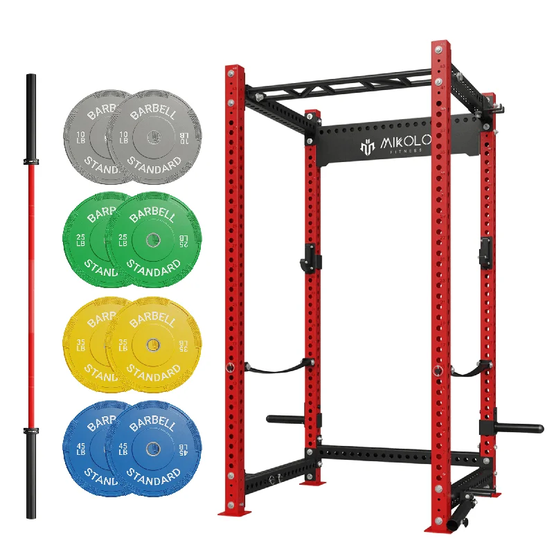 Barbell for gym beginners strength-MIKOLO P5 Rack with Barbell and Weights Set