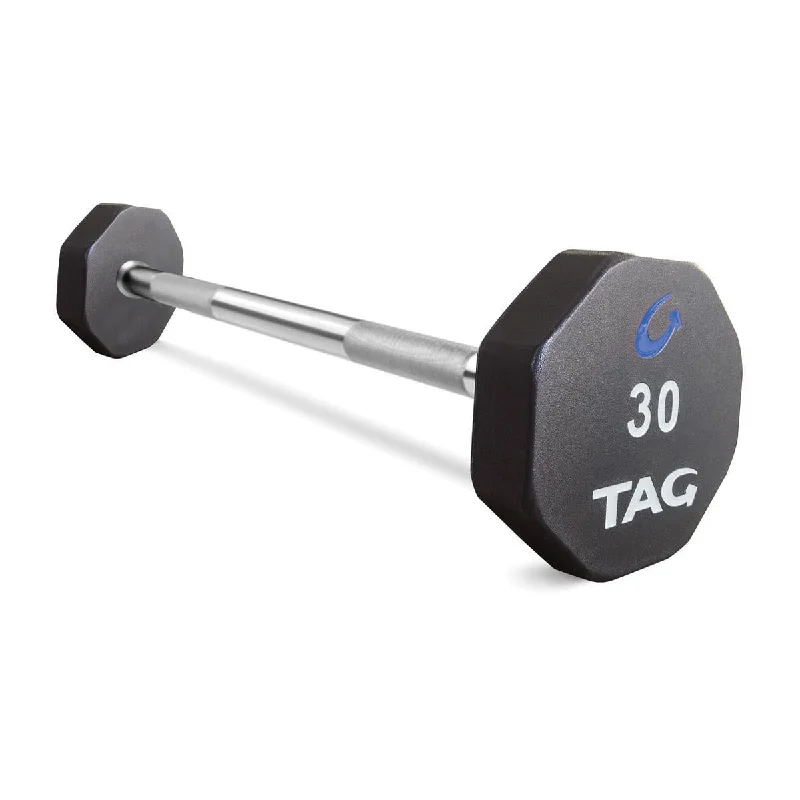 Barbell with silver finish-TAG 8-Sided Virgin Rubber Fixed Barbell with Straight Bar Barbell Set 20-110 (10 Bars)