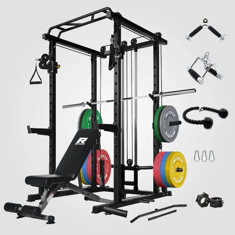 Multi-station home gym for tight dwellings-RitFit PPC03 Power Cage Home Gym Package with Adjustable Cable System