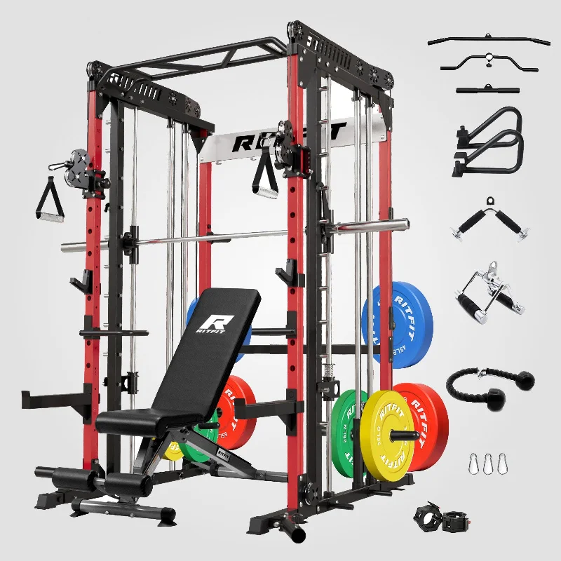 Multi-station home gym with heavy steel-RitFit M1 2.0 Smith Machine Home Gym Package Comprehensive All-In-One Workout System