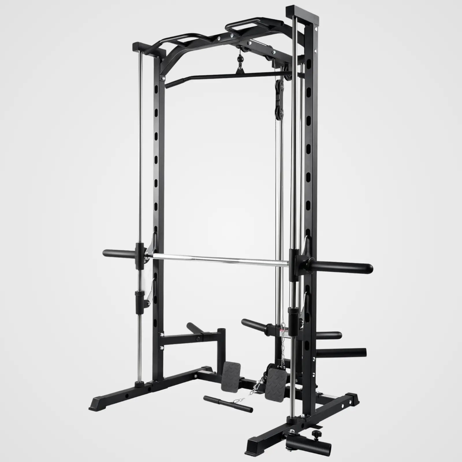 Barbell for muscle growth-RitFit Smith Machine Power Rack with LAT-Pull Down System, Landmine, Barbell Bar, Plate Storage Pegs and More Training Attachment