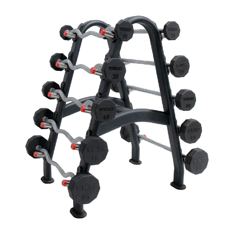 Barbell for strength cardio-TKO 20-60lb Rubber Straight & EZ Curl Barbell 10 Set of 20-60lb w/ Barbell Rack S846-805807