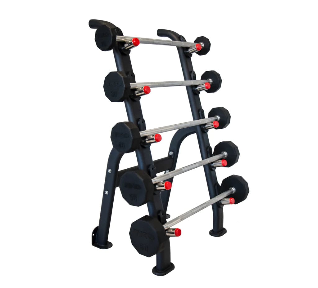 Barbell for squat stamina training-TKO Rubber Fixed Curl and Straight Barbell Set w/ 5 Bar Barbell Rack