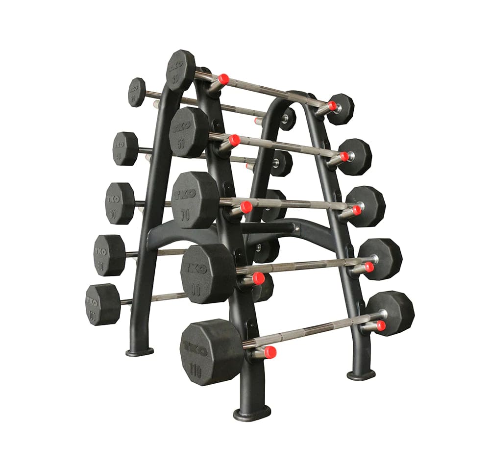 Barbell for fitness power endurance-TKO Fixed Rubber Barbell Set With 10 Bar Rack