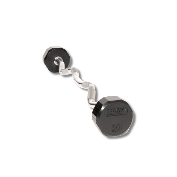 Barbell with strong steel-Troy 12 Sided Solid Head Rubber E-Z Curl Barbell w/ Chrome bar